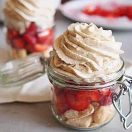 Strawberry and Biscuit Jars with Banana Whipped Cream