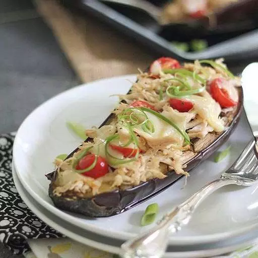 Cheesy Chicken Stuffed Eggplant